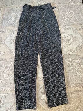 Express Black White Speckle Paperbag Waist Trousers With Belt